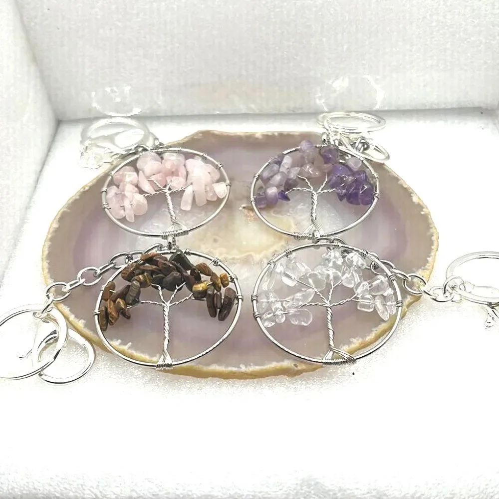 Genuine Gemstone Tree of Life Purse Charm Keychain - New -